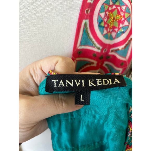 Tanvi Kedia Green & Pink Boho Tassel Long Sleeve Shift Dress - Picture 8 of 10